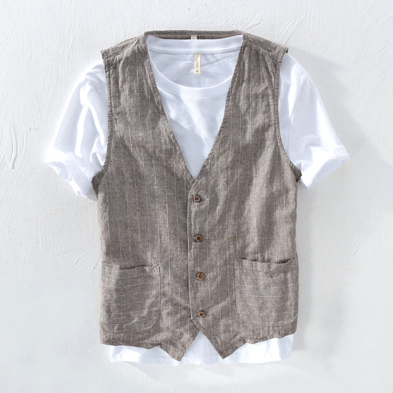 Clarence - Men’s Vintage Style Linen Pocket Vest