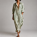 Cleo - Women's Striped Relaxed Shirt Maxi Dress