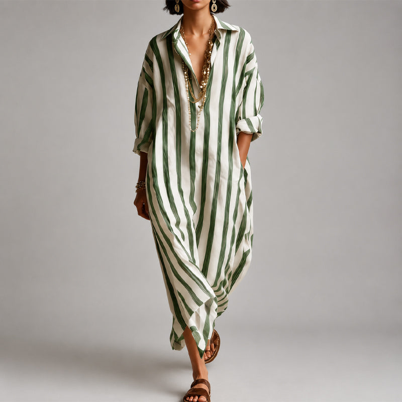 Cleo - Women's Striped Relaxed Shirt Maxi Dress