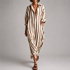 Cleo - Women's Striped Relaxed Shirt Maxi Dress
