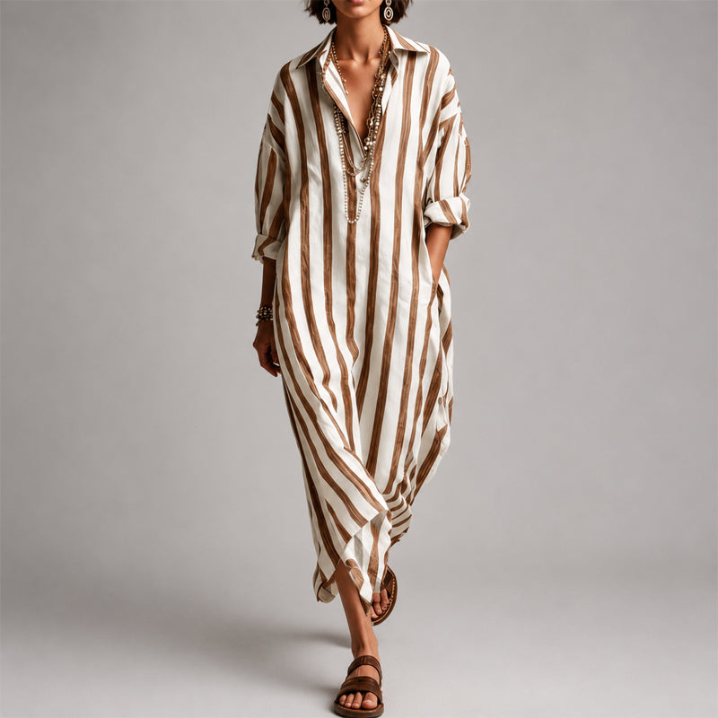 Cleo - Women's Striped Relaxed Shirt Maxi Dress