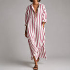 Cleo - Women's Striped Relaxed Shirt Maxi Dress