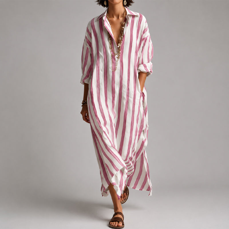Cleo - Women's Striped Relaxed Shirt Maxi Dress