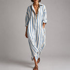 Cleo - Women's Striped Relaxed Shirt Maxi Dress