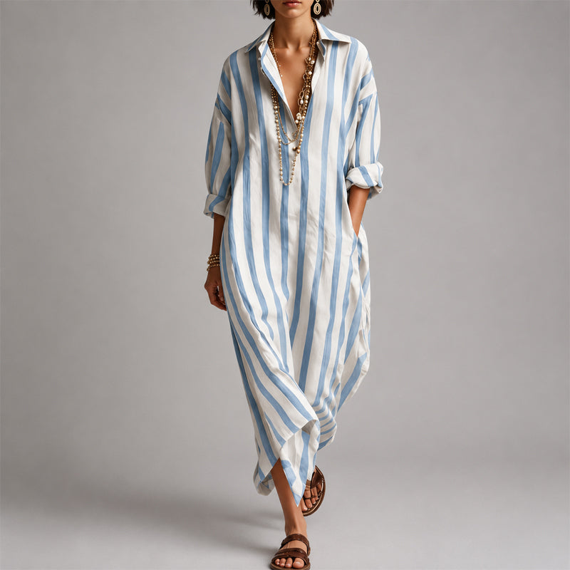 Cleo - Women's Striped Relaxed Shirt Maxi Dress