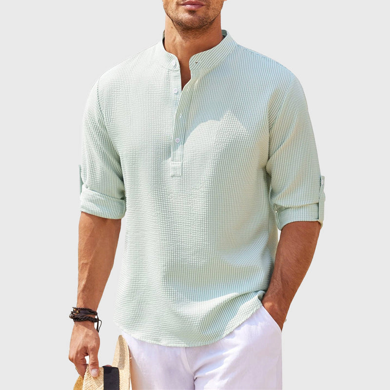 Connor - Men’s Stand Collar Button Henley Long Sleeve Shirt