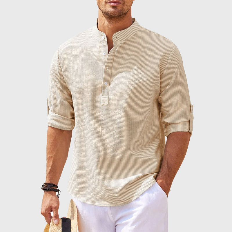 Connor - Men’s Stand Collar Button Henley Long Sleeve Shirt