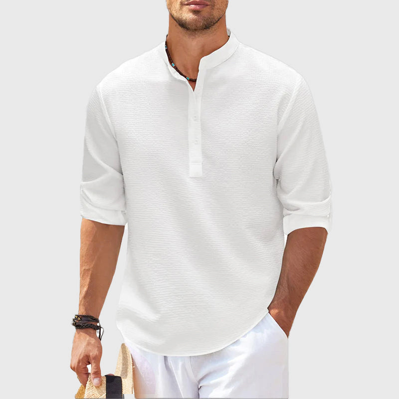 Connor - Men’s Stand Collar Button Henley Long Sleeve Shirt