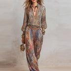 Danielle - Women's Boho Printed Long Sleeve Jumpsuit