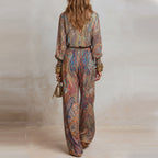Danielle - Women's Boho Printed Long Sleeve Jumpsuit