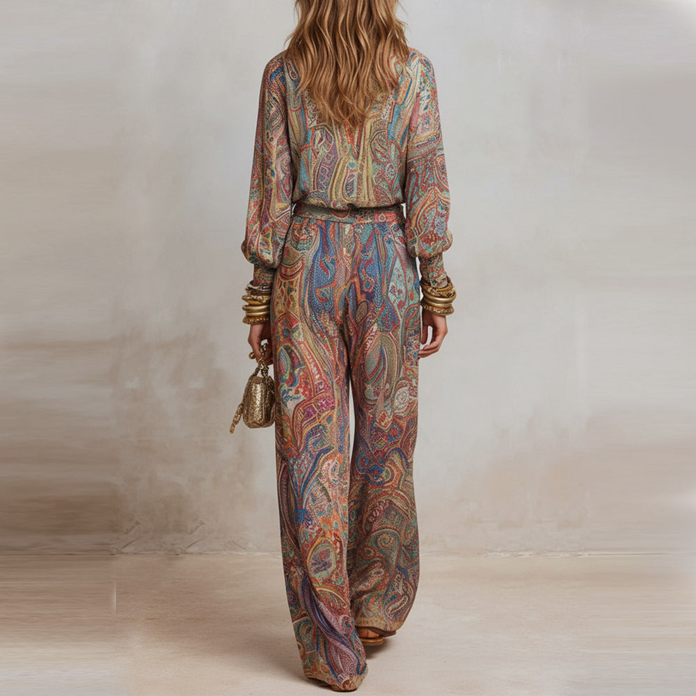 Danielle - Women's Boho Printed Long Sleeve Jumpsuit
