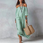Delaney - Women's Off-Shoulder Striped Maxi Dress