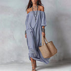 Delaney - Women's Off-Shoulder Striped Maxi Dress