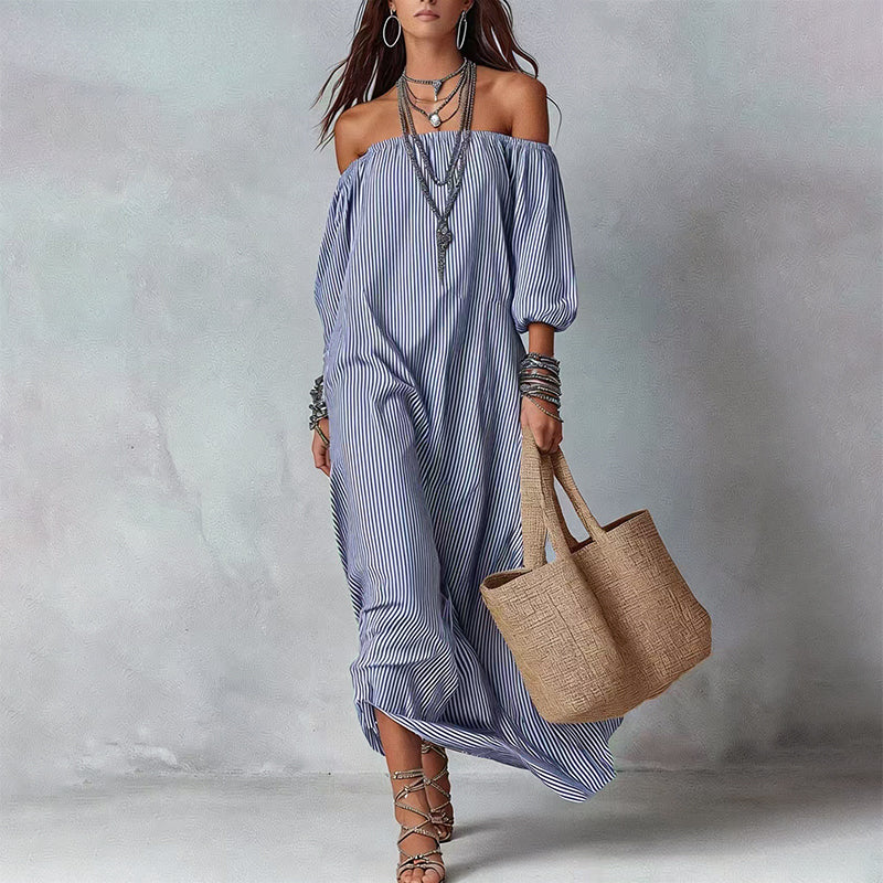 Delaney - Women's Off-Shoulder Striped Maxi Dress