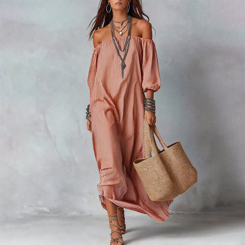 Delaney - Women's Off-Shoulder Striped Maxi Dress