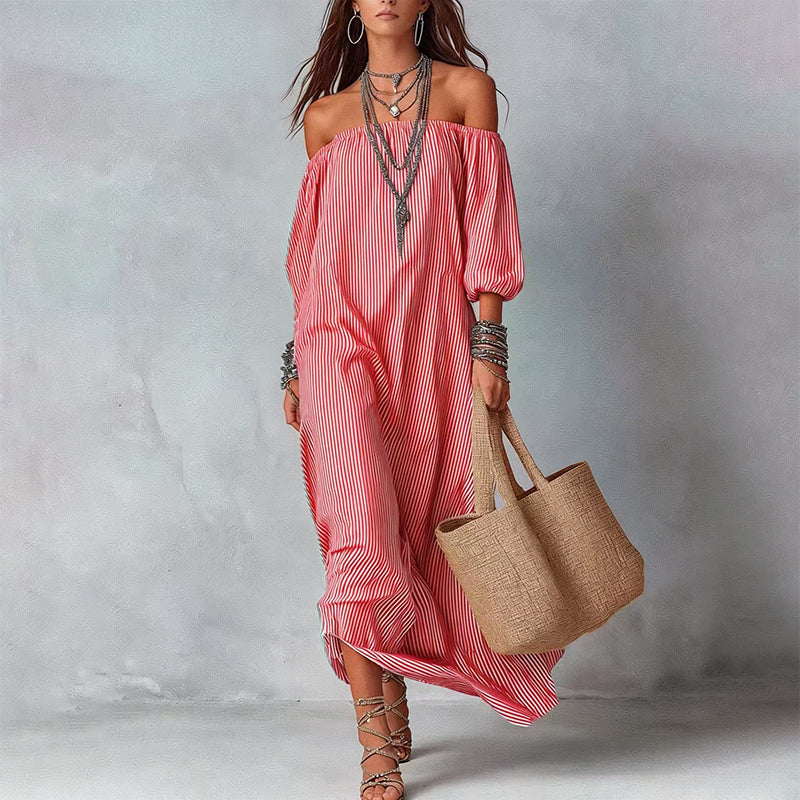 Delaney - Women's Off-Shoulder Striped Maxi Dress