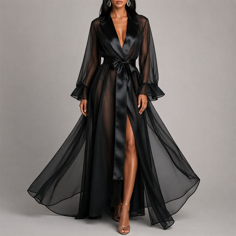 Demi - Women’s Sheer Long Sleeve Maxi Robe