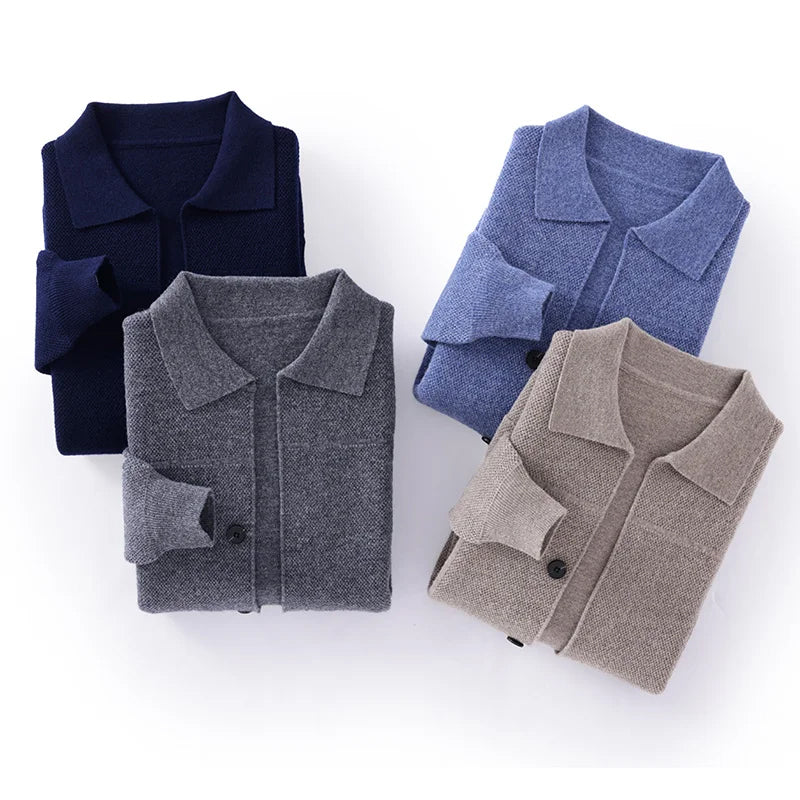 Dominik - Men's Collared Merino Wool Cardigan with Button Closure