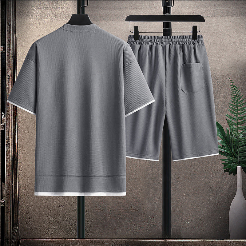 Dylan - Men’s Casual Ribbed T-Shirt and Shorts Set