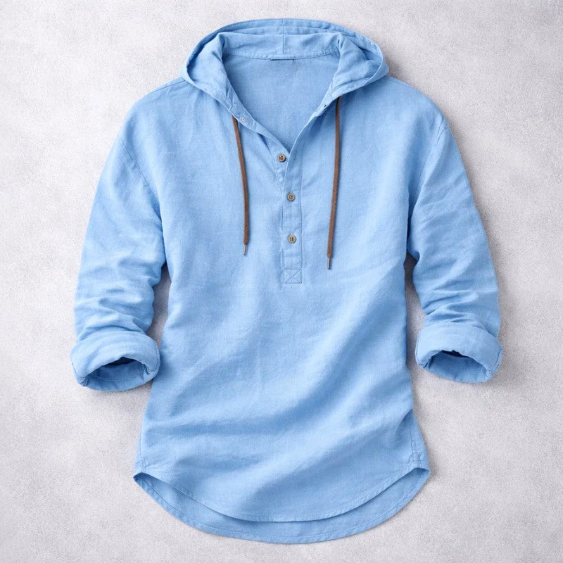 Eithan - Cotton Linen Henley Hoodie Shirt