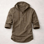 Eithan - Cotton Linen Henley Hoodie Shirt