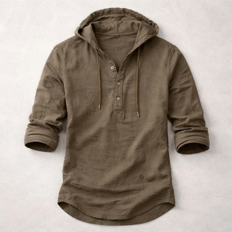 Eithan - Cotton Linen Henley Hoodie Shirt