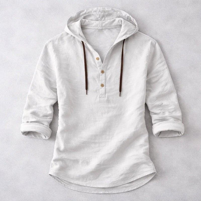 Eithan - Cotton Linen Henley Hoodie Shirt