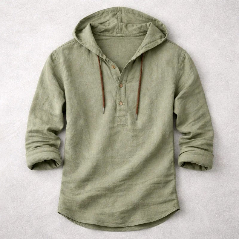 Eithan - Cotton Linen Henley Hoodie Shirt
