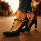 Elizabeth - Women’s Chic Block Heel T-Strap Shoes