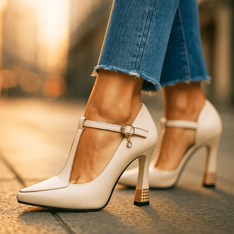 Elizabeth - Women’s Chic Block Heel T-Strap Shoes