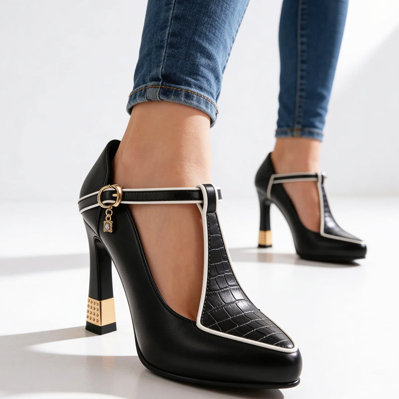 Elizabeth - Women’s Chic Block Heel T-Strap Shoes