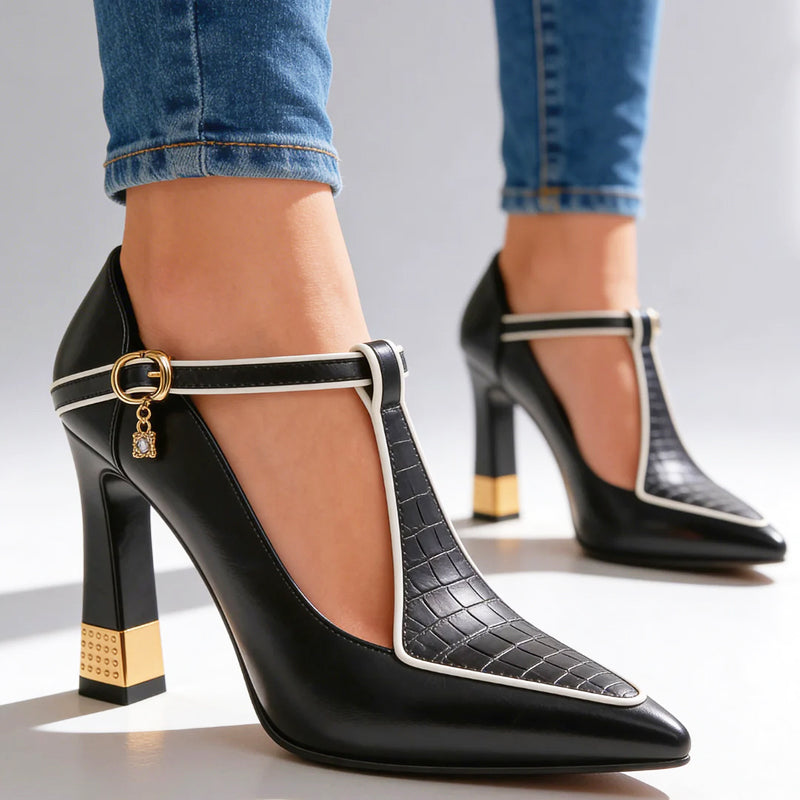 Elizabeth - Women’s Chic Block Heel T-Strap Shoes
