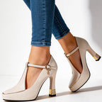 Elizabeth - Women’s Chic Block Heel T-Strap Shoes
