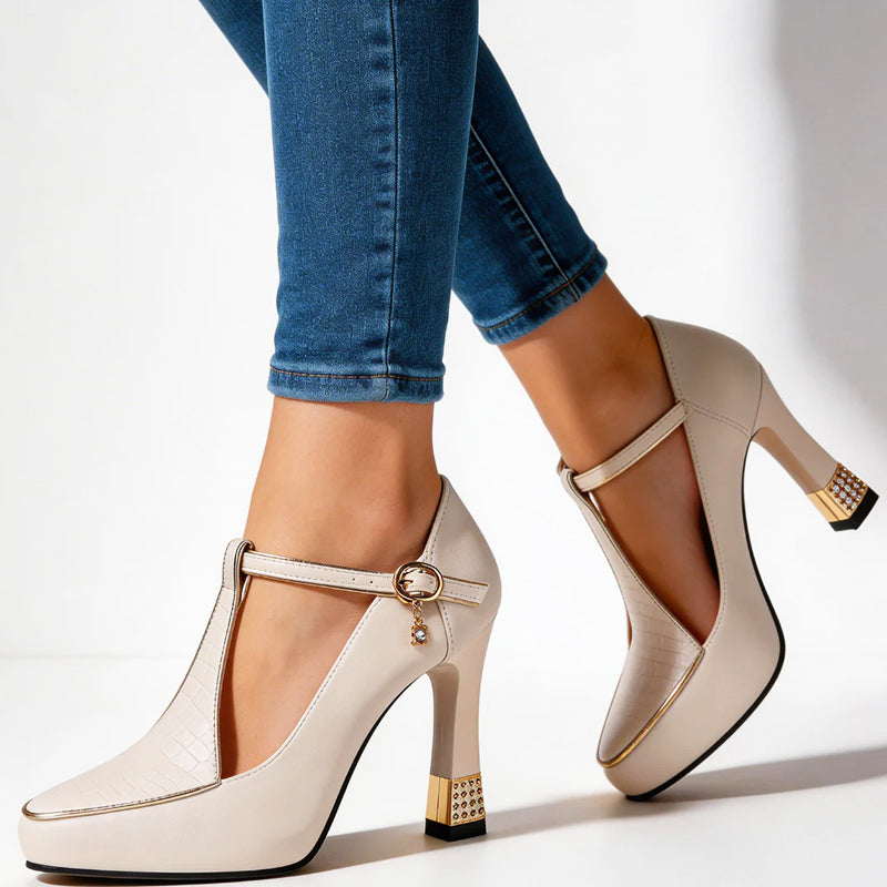 Elizabeth - Women’s Chic Block Heel T-Strap Shoes