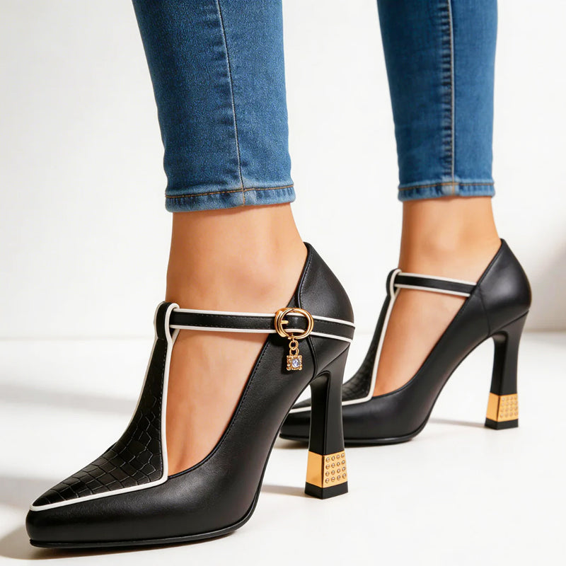 Elizabeth - Women’s Chic Block Heel T-Strap Shoes