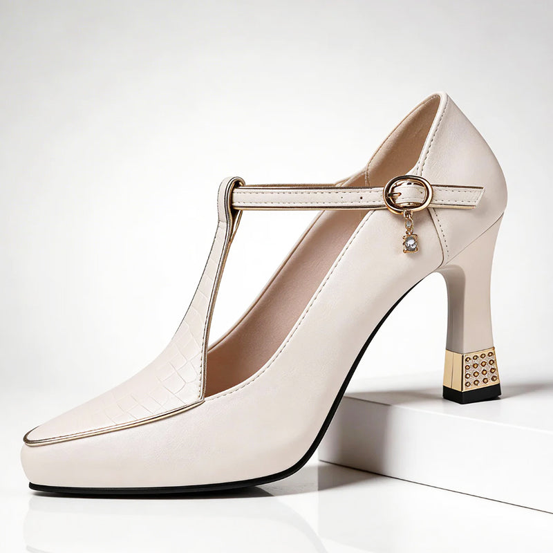 Elizabeth - Women’s Chic Block Heel T-Strap Shoes