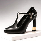 Elizabeth - Women’s Chic Block Heel T-Strap Shoes