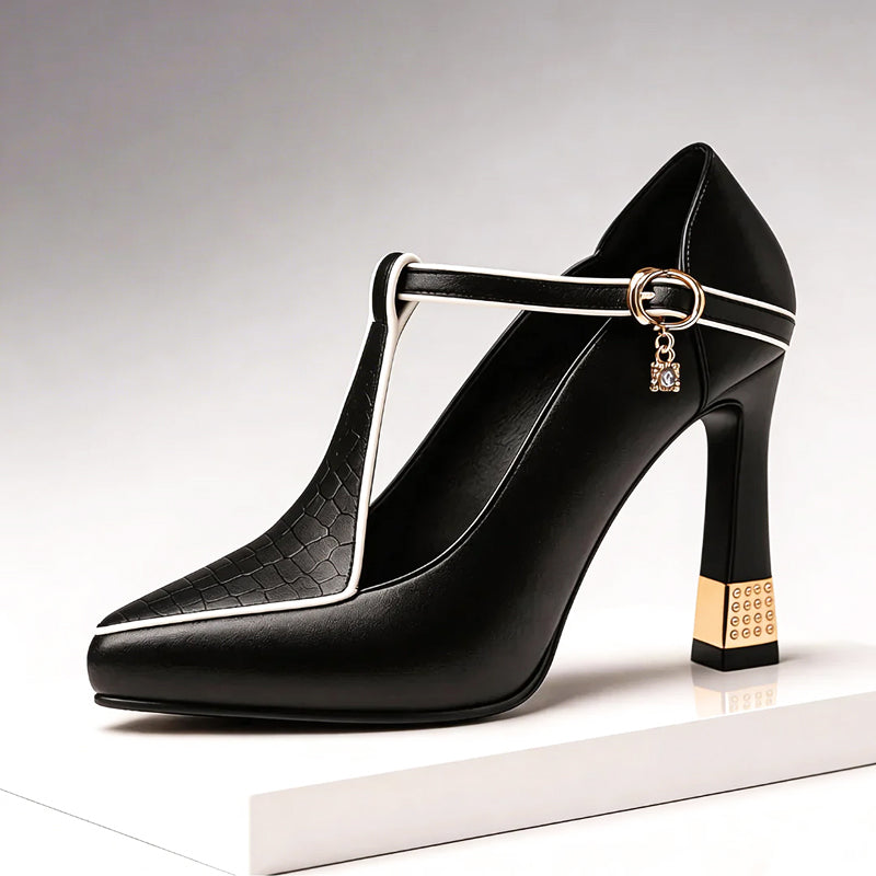 Elizabeth - Women’s Chic Block Heel T-Strap Shoes