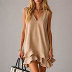 Elodie - Women's Sleeveless Ruffle Hem Mini Dress