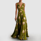 Elsie - Women's Floral Deep V-Neck Maxi Evening Dress
