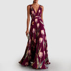 Elsie - Women's Floral Deep V-Neck Maxi Evening Dress