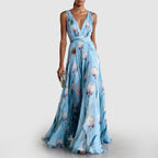 Elsie - Women's Floral Deep V-Neck Maxi Evening Dress