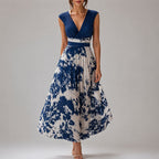 Emberly - Women's Printed V-Neck Midi Dress