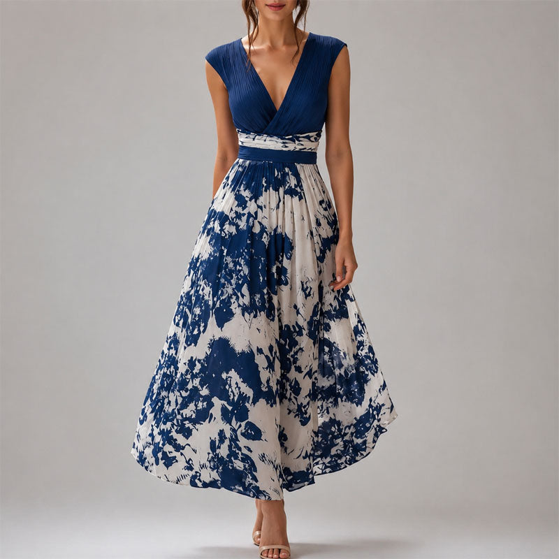 Emberly - Women's Printed V-Neck Midi Dress