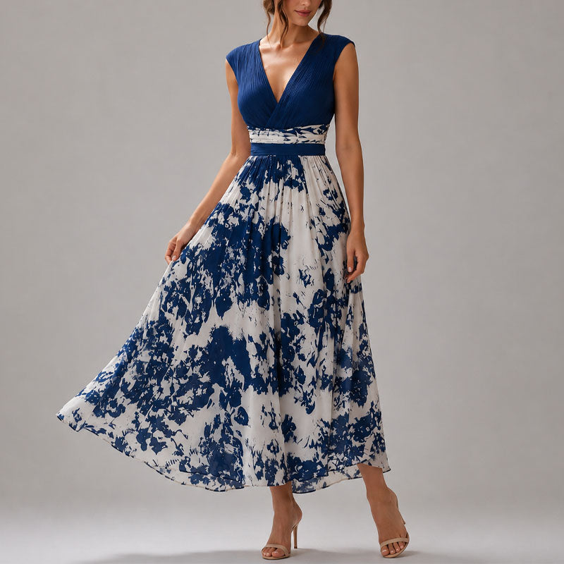 Emberly - Women's Printed V-Neck Midi Dress