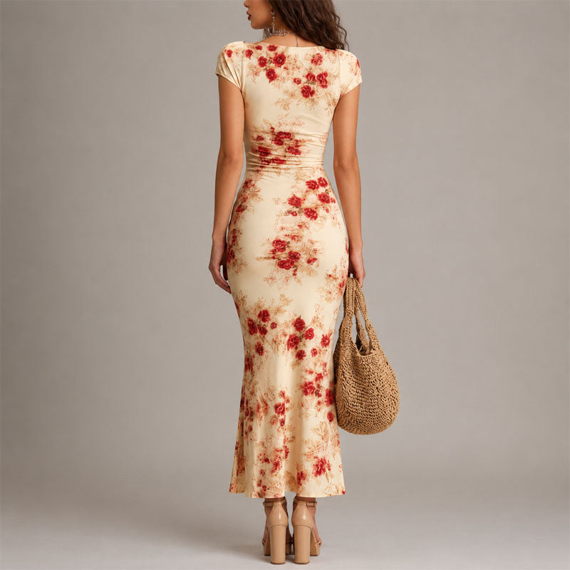 Emerson - Women's Floral Ruched Bodycon Midi Dress