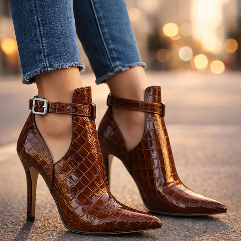 Emma - Women’s Pointed Toe Croc Pattern Heels