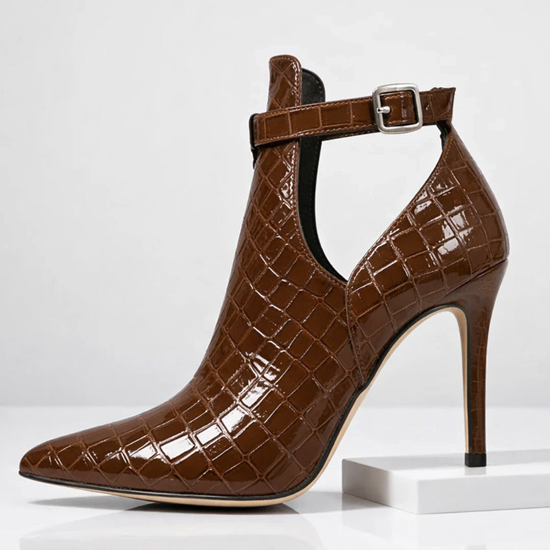 Emma - Women’s Pointed Toe Croc Pattern Heels