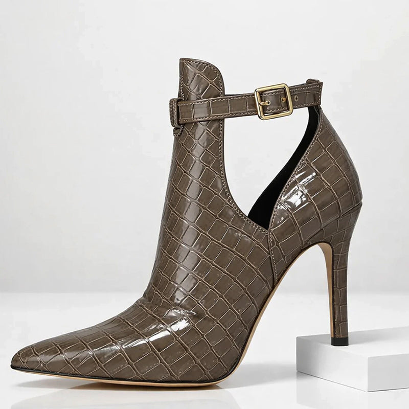 Emma - Women’s Pointed Toe Croc Pattern Heels