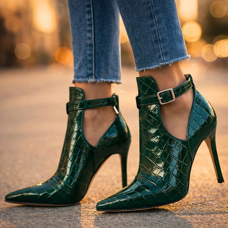 Emma - Women’s Pointed Toe Croc Pattern Heels